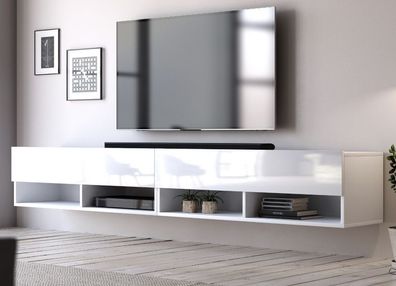 TV-Lowboard Unterschrank weiß Hochglanz Hängeschrank Flat Board Epsom XL 200 cm