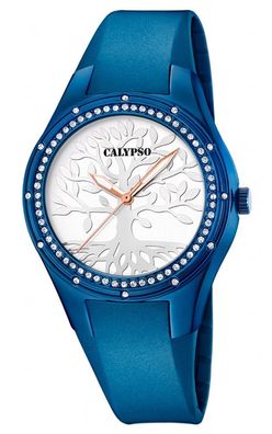 Calypso > K5721/ C Damen analoge Uhr Steinbesatz blau > Kunststoffband