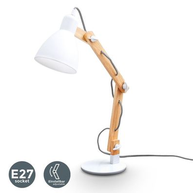 Tischleuchte Naturholz Schreibtisch-Lampe Lese-Leuchte Büro Nachttisch Weiß LED