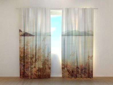 Fotogardinen "Gras und Berge" Vorhang mit 3D Fotodruck, Maßanfertigung