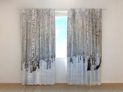 Fotogardinen "Birkenwald im Winter" Vorhang mit 3D Fotodruck, Maßanfertigung