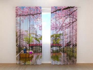 Fotogardinen "Frühling im japanischen Himeji" Vorhang mit 3D Fotodruck, auf Maß