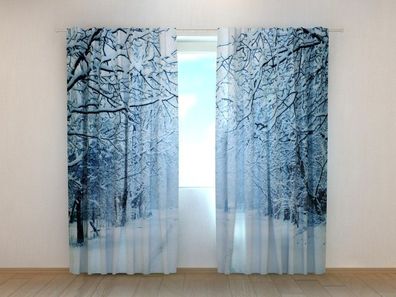 Fotogardinen "Abend im Winterwald" Vorhang mit 3D Fotodruck, Maßanfertigung