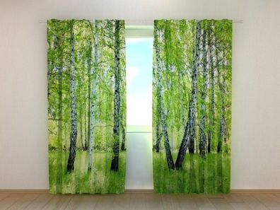 Fotogardinen "Birkenwald im Sommer" Vorhang mit 3D Fotodruck, Maßanfertigung