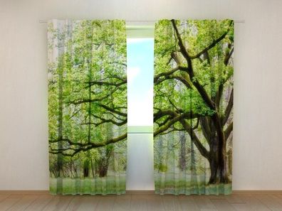 Fotogardinen "Grüner Baum" Vorhang mit 3D Fotodruck, Maßanfertigung