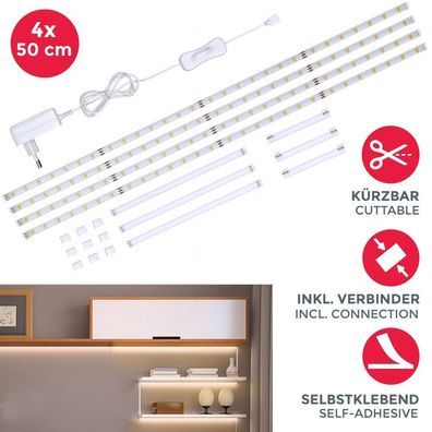 Set LED Band 2m Stripes weiß Deko 4 Streifen TV-Licht Unterbauleuchte + Verbinder