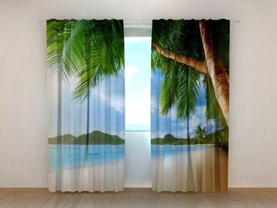 Fotogardinen "Ozean und Palmen" Vorhang mit 3D Fotodruck, Maßanfertigung