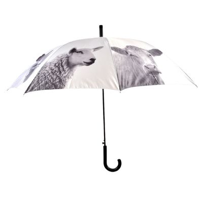 Esschert Design Regenschirm Schirm Bauernhoftiere Stock Automatik schwarz weiß