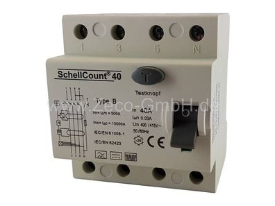 SchellCount40 Fehlerstromschutzschalter Allstromsensitiv Typ B 40A / 0,03A / 30mA