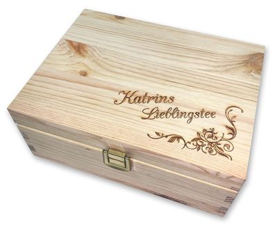 Teebox mit Gravur Name Teekasten, Holzkiste, Box Geschenk, Dekoration Holzbox