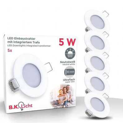 LED Einbaustrahler IP44 Einbau-Leuchte Bad-Lampe 5W Spot Strahler flach 5ER SET