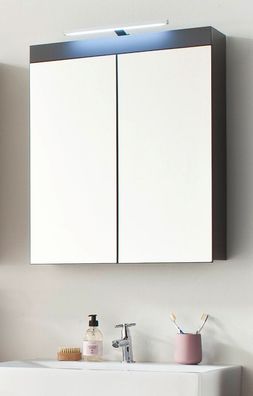 Spiegelschrank Bad Spiegel grau Hochglanz 60 x 77 cm Badezimmerspiegel Amanda