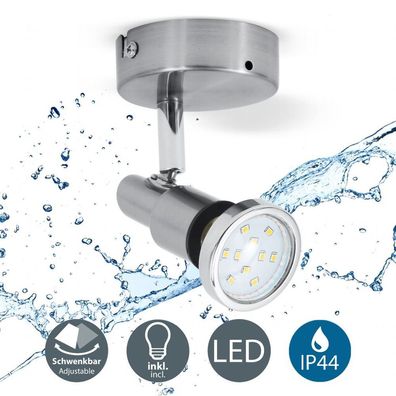Badlampe LED Deckenstrahler IP44 Badezimmer GU10 1er Decken-Spot Wand-Leuchte 5W