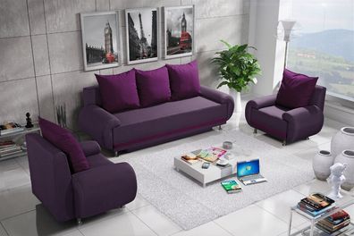 Sofa Set MIKA 3-1-1 Sofagarnitur in Polyesterstoff Violett