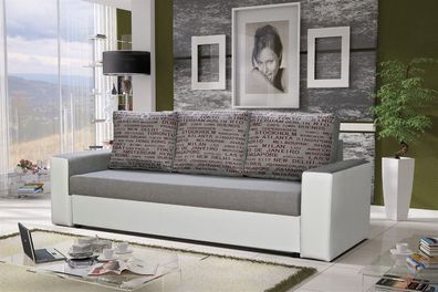 Sofa Designersofa LEEDS 3-Sitzer mit Schlaffunktion Weiss / Hellgrau