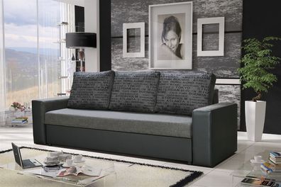 Sofa Designersofa LEEDS 3-Sitzer mit Schlaffunktion Grau / Hellgrau