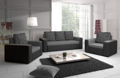 Sofa Set LEEDS 3-1-1 Sofagarnitur in Kunstleder-Webstoff Grau/ Hellgrau
