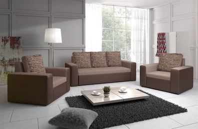 Sofa Set LEEDS 3-1-1 Sofagarnitur in Kunstleder-Webstoff Braun