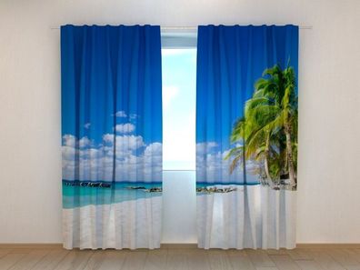 Fotogardinen "Strand von Mauritius" Vorhang mit 3D Fotodruck, Maßanfertigung