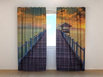 Fotogardinen "Sonnenuntergang am Anlegesteg" Vorhang mit 3D Fotodruck, Maßanfertigung