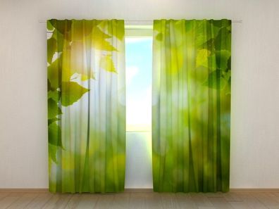 Fotogardinen "Sonnenstrahlen im Grünen" Vorhang mit 3D Fotodruck, Maßanfertigung