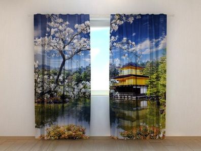 Fotogardinen "Sakura auf See" Vorhang mit 3D Fotodruck, Maßanfertigung
