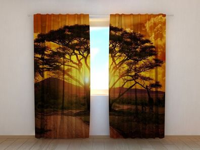 Fotogardinen "Sonnenuntergang in Afrika" Vorhang mit 3D Fotodruck, Maßanfertigung
