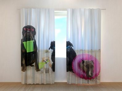 Fotogardinen "Hunde am Strand" Vorhang mit 3D Fotodruck, Maßanfertigung