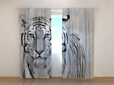 Fotogardinen "Weisser Tiger" Vorhang mit 3D Fotodruck, Maßanfertigung