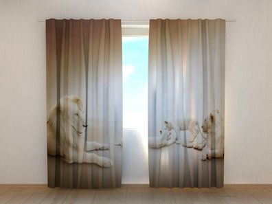Fotogardinen "Weisse Löwen" Vorhang mit 3D Fotodruck, Maßanfertigung