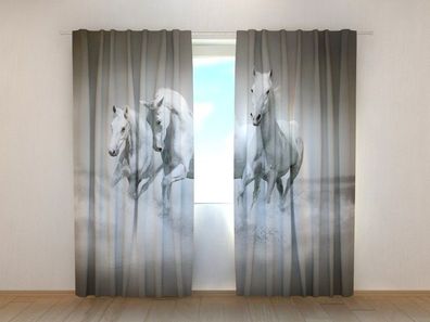 Fotogardinen "Weisse Pferde" Vorhang mit 3D Fotodruck, Maßanfertigung