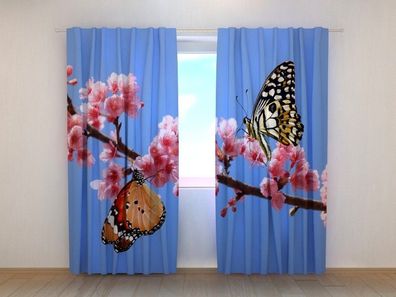 Fotogardinen "Zwei Schmetterlinge" Vorhang mit 3D Fotodruck, Maßanfertigung