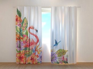 Fotogardinen "Tropischer Flamingo" Vorhang mit 3D Fotodruck, Maßanfertigung