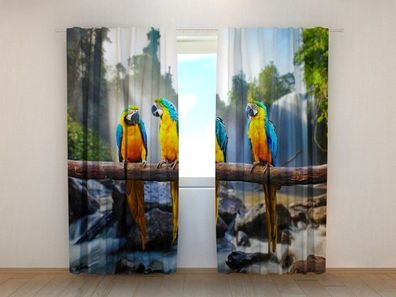 Fotogardinen "Drei Papageien" Vorhang mit 3D Fotodruck, Maßanfertigung
