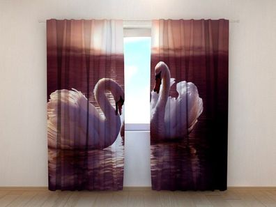 Fotogardinen "Schwäne bei Sonnenuntergang" Vorhang mit 3D Fotodruck, Maßanfertigung