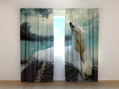 Fotogardinen "Eisbär auf Felsen" Vorhang mit 3D Fotodruck, Maßanfertigung