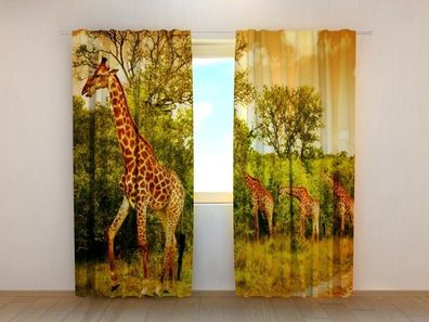 Fotogardinen "Giraffenherde" Vorhang mit 3D Fotodruck, Maßanfertigung