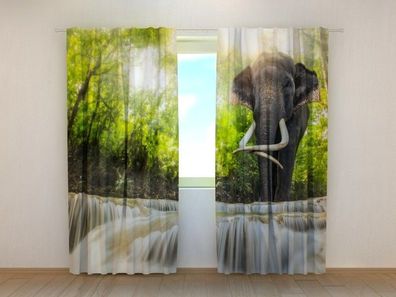 Fotogardinen "Grosser Elefant" Vorhang mit 3D Fotodruck, Maßanfertigung