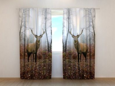 Fotogardinen "Rehe im Wald" Vorhang mit 3D Fotodruck, Maßanfertigung