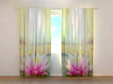 Fotogardinen "Rosa Lotusblume" Vorhang mit 3D Fotodruck, Maßanfertigung