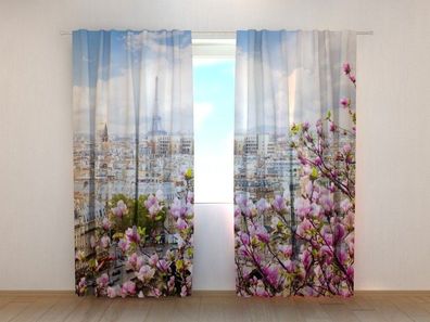 Fotogardinen "Magnolien von Paris" Vorhang mit 3D Fotodruck, Maßanfertigung