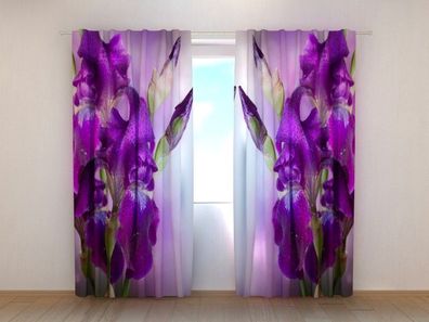 Fotogardinen "Iris in Farbe Lila" Vorhang mit 3D Fotodruck, Maßanfertigung