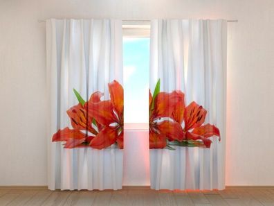 Fotogardinen "Glühende Lilien" Vorhang mit 3D Fotodruck, Maßanfertigung