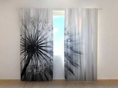 Fotogardinen "Pusteblume schwarz-weiss" Vorhang mit 3D Fotodruck, Maßanfertigung