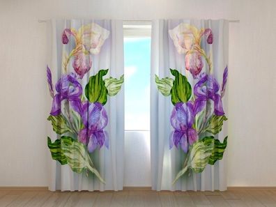 Fotogardinen "Lila Iris" Vorhang mit 3D Fotodruck, Maßanfertigung