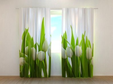 Fotogardinen "Weisse Tulpen" Vorhang mit 3D Fotodruck, Maßanfertigung