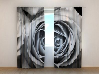 Fotogardinen "Rose in schwarz-weiss" Vorhang mit 3D Fotodruck, Maßanfertigung