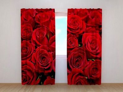 Fotogardinen "Rote Rosen" Vorhang mit 3D Fotodruck, Maßanfertigung