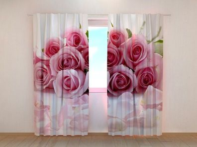 Fotogardinen "Rosen und Blütenblätter" Vorhang mit 3D Fotodruck, Maßanfertigung