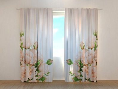 Fotogardinen "Cream Rosen" Vorhang mit 3D Fotodruck, Maßanfertigung